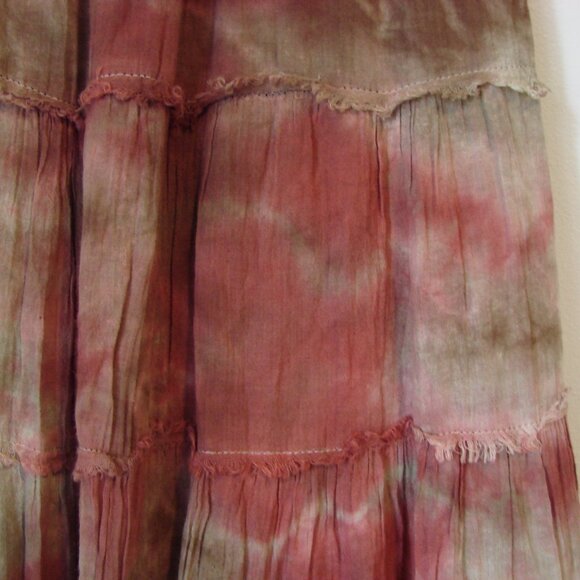 Maxi Skirt Boho Festival Prairie Western Cowgirl Tie Dye Brown Rust Fray Medium - Picture 8 of 15